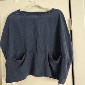 Jamie And The Jones Raw Silk Pocket Box Top, M, Blue